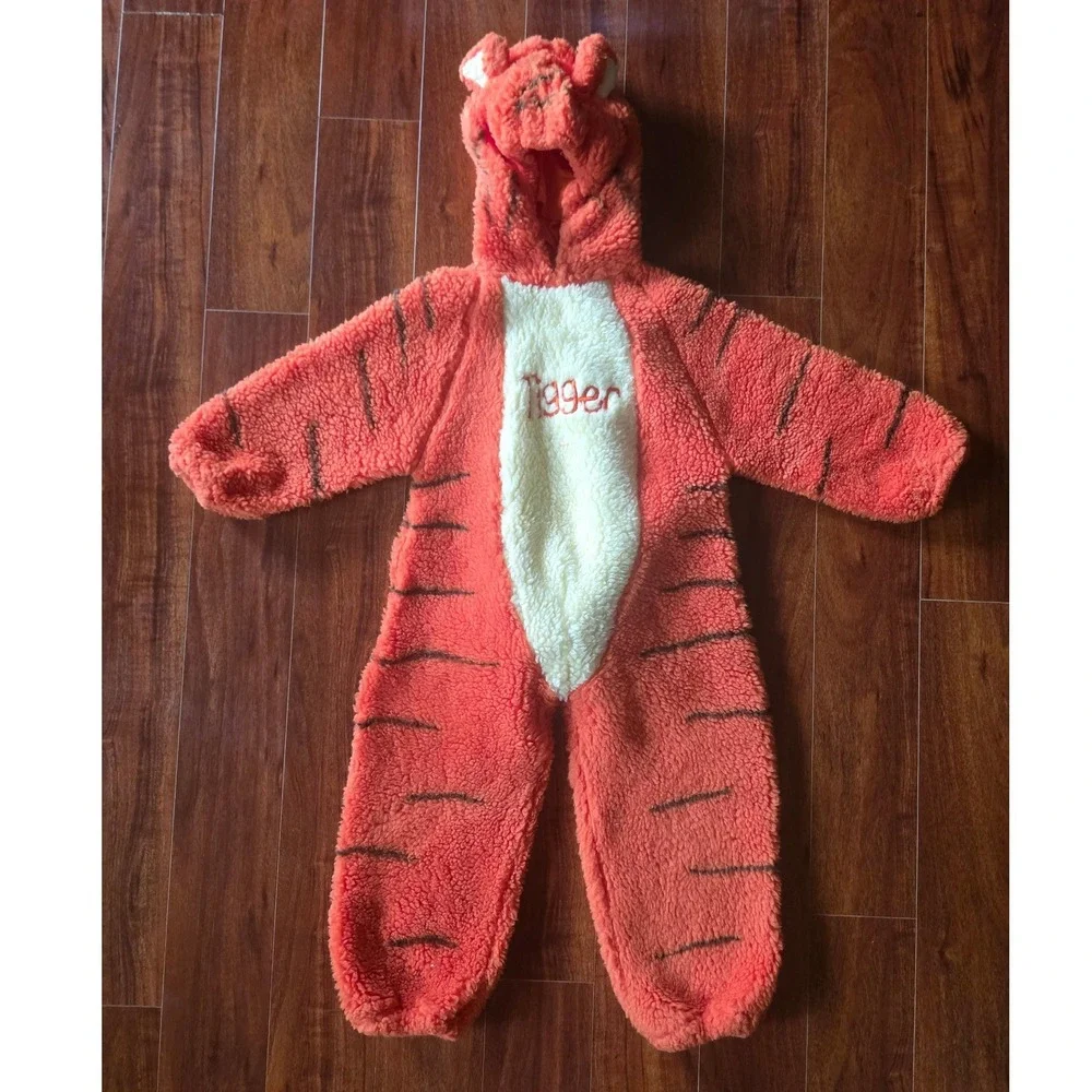 Disney Store Tigger Plush Fleece Costume Jumpsuit Kids 4-6T Orange Striped - Picture 1 of 9